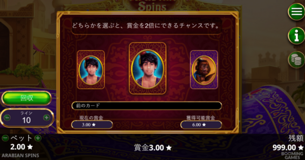37 ビデオスロット「アラビアンスピンズ (Arabian Spins) 」のギャンブル機能