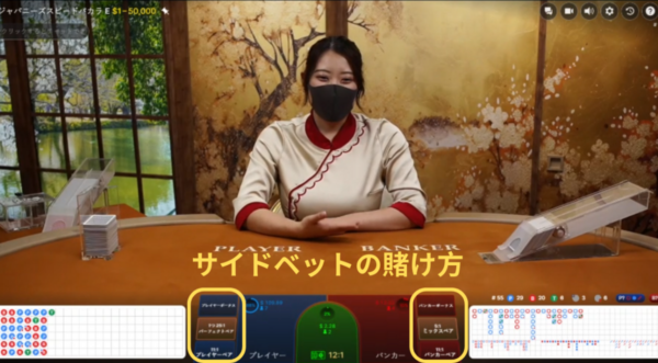 ジャパニーズスピードバカラ (Japanese Speed Baccarat)のサイドベットの賭け方