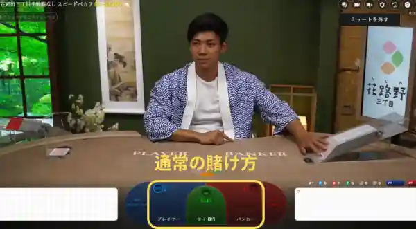 花路野三丁目ノーコミッションスピードバカラ (Casino Sanchome No Commission Speed Baccarat) 通常の賭け方